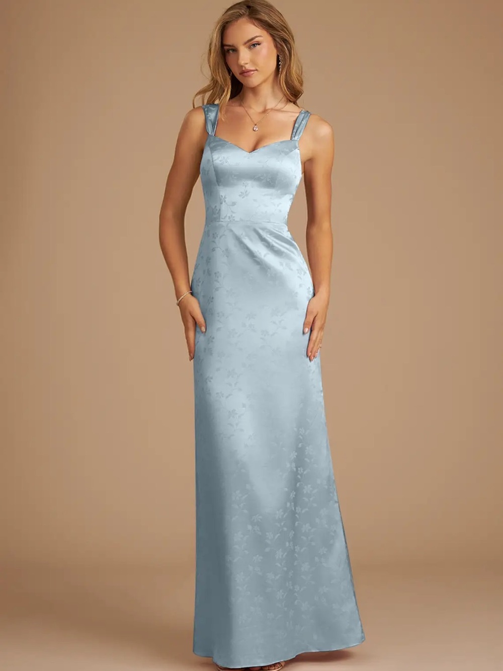 Azazie Blue Floral Jacquard Maxi Dress